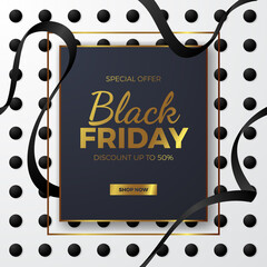 Elegant premium and luxury black friday banner template with black ribbon
