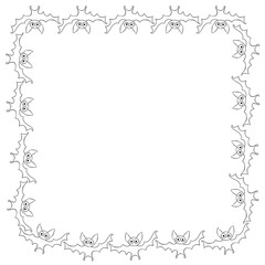 Frame with bats. Happy Halloween. Border, background for greeting card, invitation, party poster. Outline illustration in doodle style