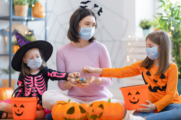family celebrating Halloween