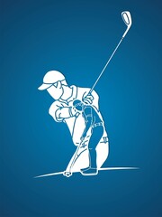 Man swinging golf Golf players action cartoon graphic vector