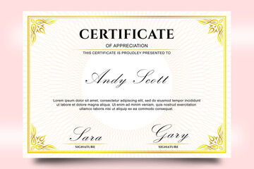 Certificate template with elegant golden border