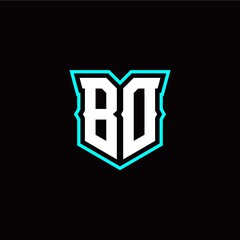 B O initial letter design with modern shield style