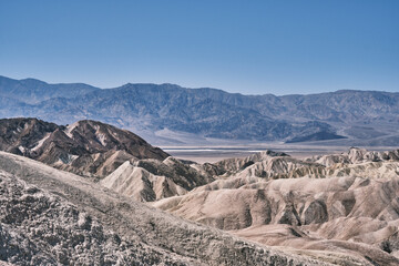 A landscape view of the sediments at Zabriskie Point in the Death Valley