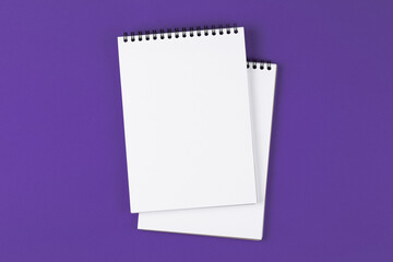 open notebook on the violet background