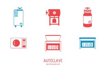 Autoclave - vector icons set on white background.