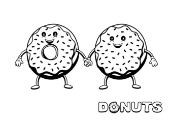 cartoon style vector illustration of two donuts holding hands