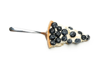 Spatula with blueberry pie slice isolated on white background