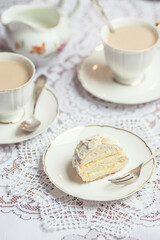 Afternoon milk tea and sweet meringue buns