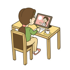 タブレットを使ってリモート診療を受診する女性のイラスト