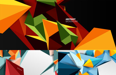 Set of 3d low poly geometric shapes abstract backgrounds