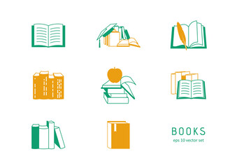 Books - vector icons set on white background.