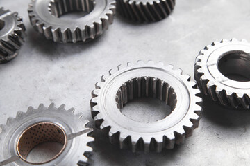 Gears mechanism on metal background. Industry
