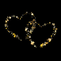 Geometric gold confetti sequins sparkles falling on black. Shiny holiday vector sequins background. Gold foil confetti party explosion pattern. Light dust particles party background.