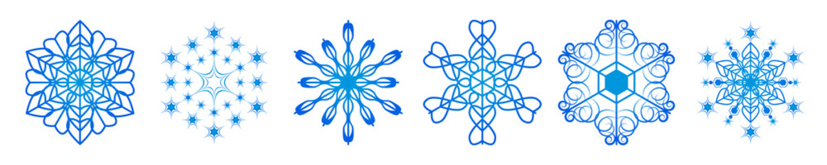 Snowflake set. Blue snowflakes on a isolated background. A set of snowflake icons. Collection Christmas snowflakes. Vector illustration.
