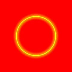 yellow neon round frame on a red background