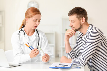 Diabetic man visiting doctor in clinic