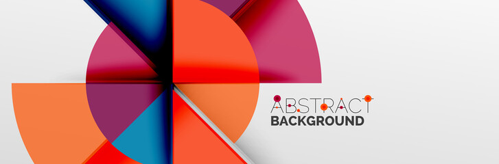 Bright color circles, abstract round shapes and triangles composition with shadow effects. Vector modern geometric design template