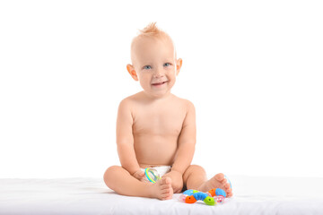Fototapeta na wymiar Portrait of cute little baby on white background