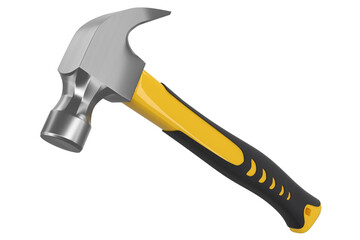 Black and yellow hammer with a rubberized handle isolated on white
