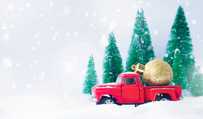 red car carrying christmas ornament in the back © Ирина Гутыряк