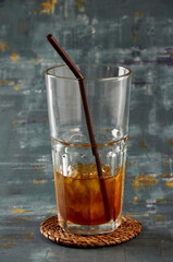 glass of cola, coffee, whiskey with ice