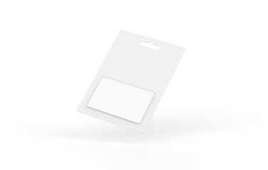 Gift card in blister pack mockup template on isolated white background, ready for your design presentation, 3d illustration