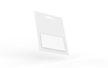 Gift card in blister pack mockup template on isolated white background, ready for your design presentation, 3d illustration