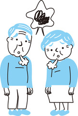 シニア夫婦　ため息　全身　2色