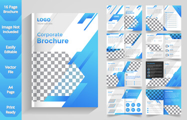 Corporate Company Profile Design and 16 Pages Brochure Layout Design with Multiple Shapes and Colors. 
