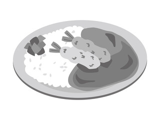 お皿に乗った日本風のカレーライス（エビフライのカレー）