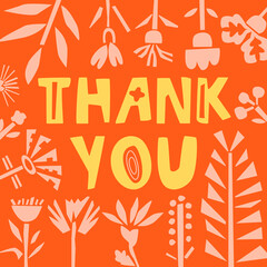 Thank you. Paper cut lettering and floral elements for greeting card, posters. Vector illustration