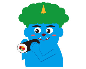 節分の日のベクターイラスト　恵方巻と鬼　太巻き