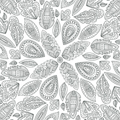 Floral composition with ornamental leaves. Hand drawn card template. Vector