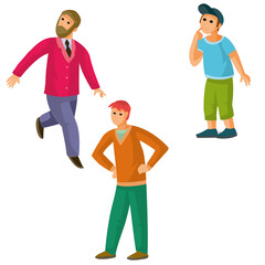 set of people men and child, onlookers, isolated object on white background, cartoon illustration, vector,