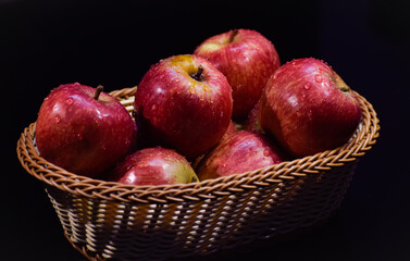 Close up of frest apples in basket. 