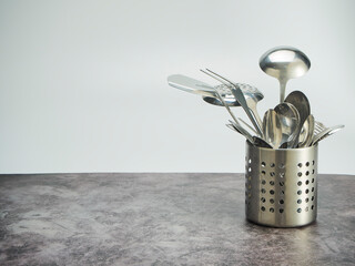 Cutlery holder, stainless steel on table