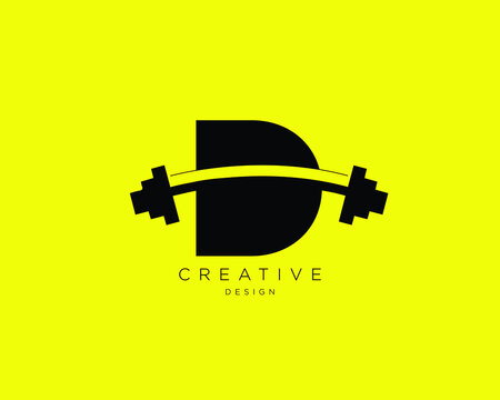 Letter D Logo With barbell | Fitness Gym logo | Vector logo design