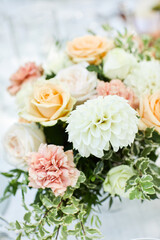 the beautiful bouquet of roses and dahlia