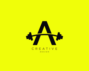 Letter A Logo With barbell | Fitness Gym logo | Vector logo design
