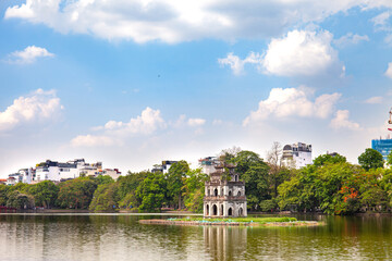 Fototapeta na wymiar Lake view in Hoan Kiem Lake( Sword Lake) in Hanoi, Capital of Vietnam