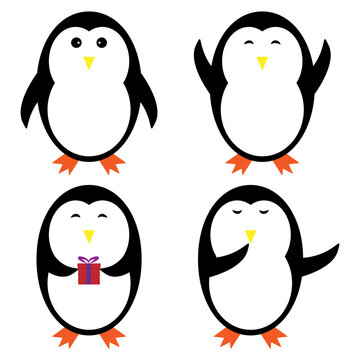 Set of Cute Penguin vector illustration with white background.