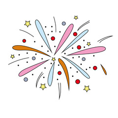 Linear icon festive multicolored salute fireworks. Holiday icon. Trendy flat design.