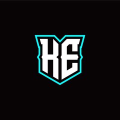 K E initial letter design with modern shield style