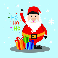 cute happy santa with colorful ho ho ho text