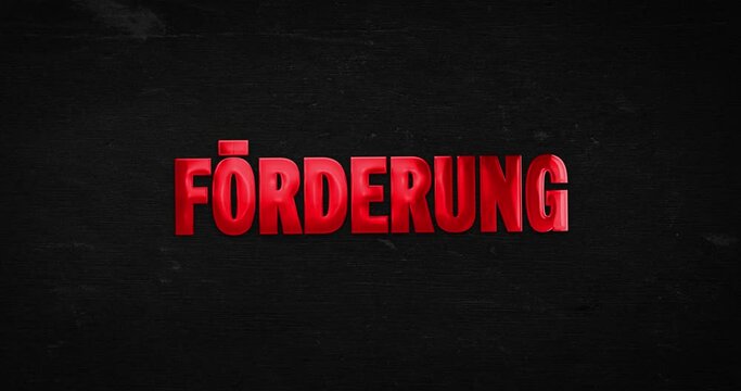 F&ouml;rderung. Logo Intro. Gl&auml;nzendes Wort (rot) auf Hintergrund Schwarz. Promotion Text.