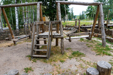 playground, made of wood in the forest