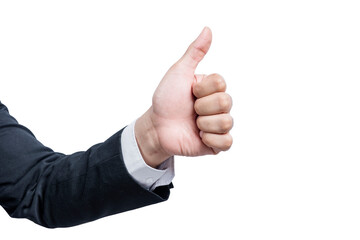 Businessman hands showing thumbs up gesture