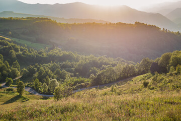 Sunset Landscape in the Apuseni Mountains. - 381570517