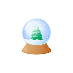 Snowball, snow globe with snowfall. Fur-tree. Winter isolated illustration