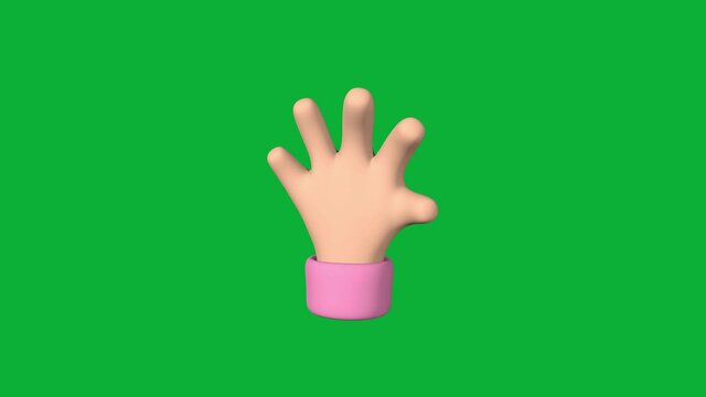 Emoji style waving hand gesture animation isolated on chroma key green screen. Stylized 3D render in 4k.